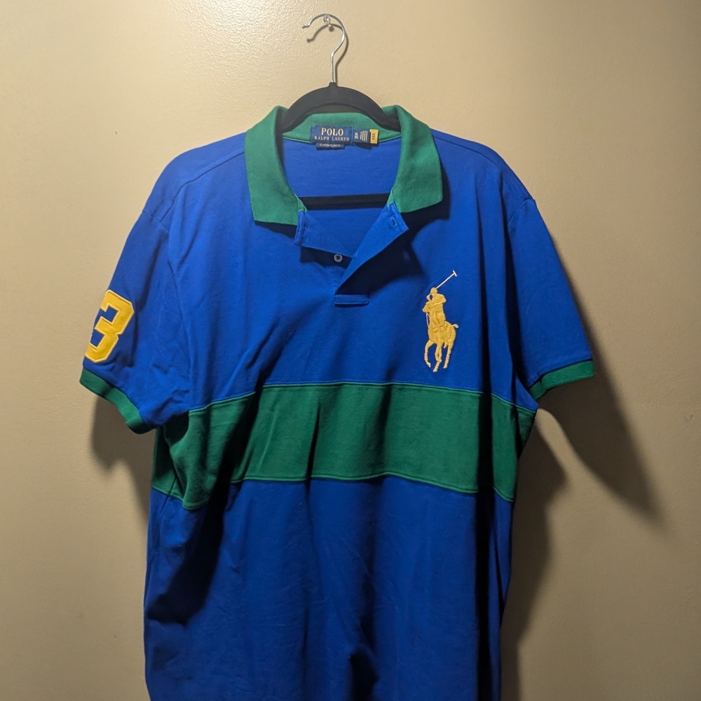 Polo by Ralph Lauren Men's Blue and Green Shirt